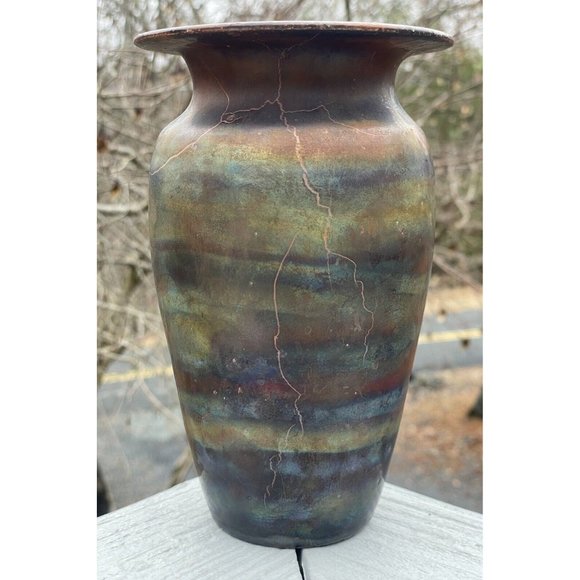 7.25" Vintage 20th C. Raku Iridescent Glazed Pottery Ceramic Vase Ramer Art - Picture 1 of 13
